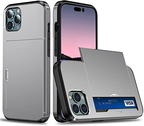 HAONANDE Mobilskal för iPhone 16 med Dold Korthållare, Stöttåligt Skal i Hård PC + Mjuk TPU, Slimmat Matt Skydd med Skjutbart Kortfack för 1-2 Kort Grå