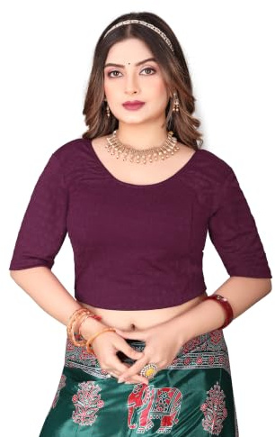 SEEANS Cotton Fabric Readymade Full Stretchable Small Checked Dotes Blouse for Women (Wine, 41 to 45 Bust)