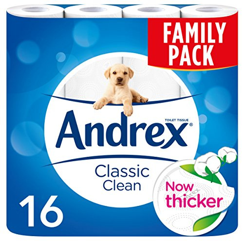 Andrex New and Improved Classic Clean Toilet Roll Tissue Paper - Pack of 16 Rolls