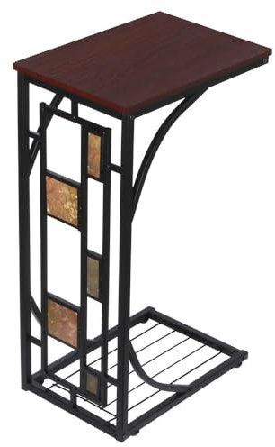 Yaheetech Mesa Auxiliar Forma C Mesa Lateral para Sofa Salon de Metal Madera Mesa De Centro Mesita para Ordenador Portátil 21x30,5x53 cm