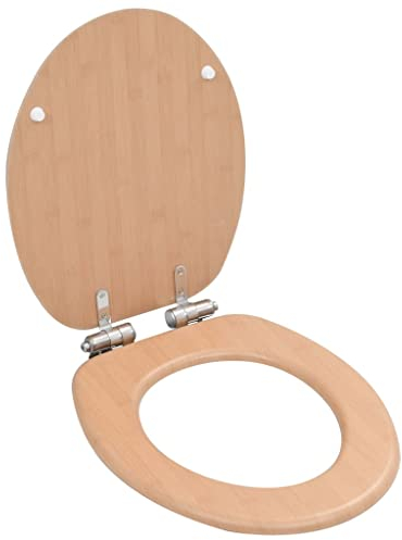 vidaXL Toilettensitz mit Soft Close Deckel Absenkautomatik Bambus-Design WC Sitz Brille Toilettendeckel Klodeckel Klobrille Toilettenbrille MDF