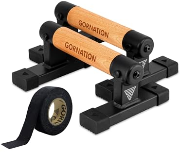 GORNATION Parallettes, inkl. Grip Tape, Calisthenics Equipment für Handstand & Push Ups, Liegestützgriffe mit Griffen/Stangen aus Holz, Push-Up Bars für Fitness zuhause & Outdoor