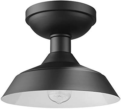Globe Electric 44677 Kurt 1-Light Outdoor Indoor Flush Mount Ceiling Light, Matte Black, Bulb Not Included