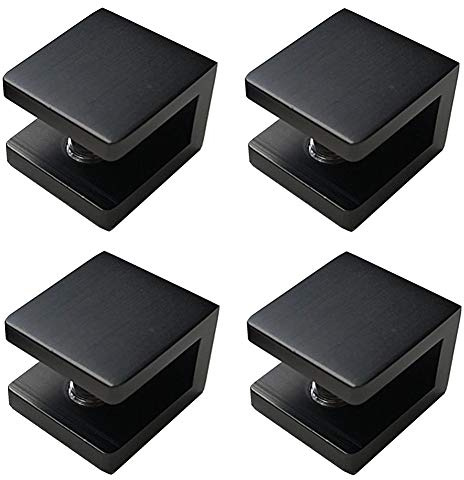 LuKLoy Shower Glass Clamp, No-Drill-on-Glass Fixed Panel Shower Door Clip Holder Bracket Support U-Clamp (4, Black, 6~10mm)