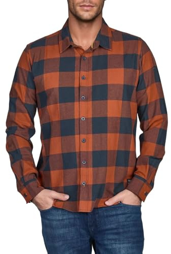 riverso RIVArne Camicia da Uomo per Il Tempo Libero, vestibilità Normale, a Quadretti, in Flanella, a Maniche Lunghe, 100% Cotone, Ginger Bread Brown (21300), XXL