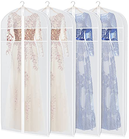 Zilink Dress Bags for Gowns Long 72-inch Garment Bags for Long Dresses Clear Dress Protector Bag with 3 Gusset and Full Length Zipper for Dresses, Fur Coat Gown Closet Storage（Set of 4）