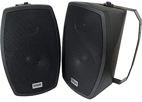 Loops 140W 6.5 2-Way Outdoor Stereo Speakers (PAIR) - Pair of Black IP55 Rated Weatherproof Satellite Speakers - Wall Mounting Brackets Included - 8 Ohm Passive Garden Bar Speakers