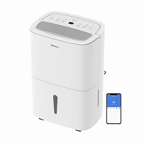 SHINCO Luftentfeuchter, 30L/24h, Raumgröße ca. 35m², Wifi-Funktion, 24H Timer, Wassertank 5L, Aktivkohlefilter, kontinuierlicher Abfluss, Weiß, SDZ1-30D