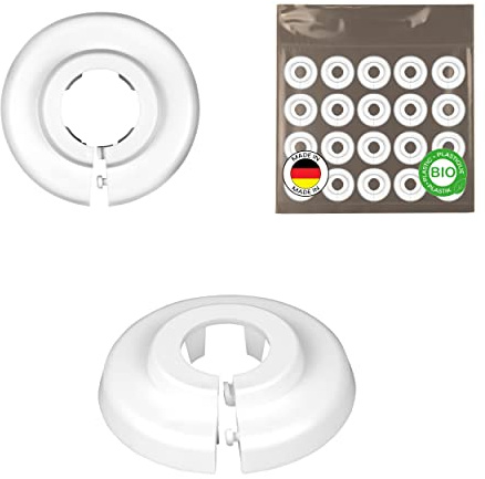 20 stycken individuella rosetter för värmerör, olika storlekar för rördiametrar från 15 mm till 22 mm, trim, kylarrör, lock, biologisk polyeten vit (18 mm)