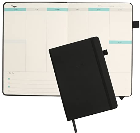 AMO HERMOSO Wochenplaner Ohne Datum A5 Planer Undatiert, Terminplaner PU Leder Hardcover Notizbuch, Organizer Terminkalender 176 Seiten (Schwarz)