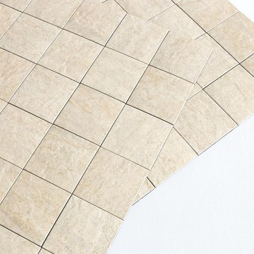 M MOFIT Adhesivo para azulejos, diseño de mosaico, aspecto de piedra, cuadrado, para baño, cocina, panel (beis, 10 unidades)