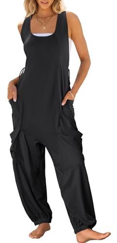 ANRABESS Women Overalls Jumpsuits Loose Casual Dressy Sleeveless Baggy Harem Pants Romper Jumpers 2026 Trendy Summer Outfits Black Small