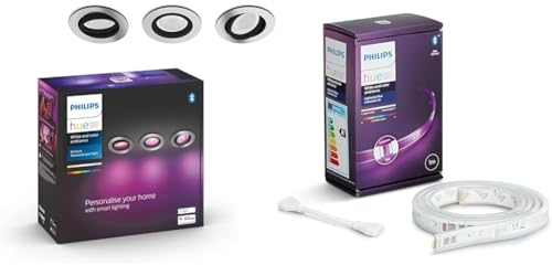 Philips Hue White & Color Ambiance Centura Einbauspot 3 flg. aluminium 3x250lm & White & Color Ambiance Lightstrip Plus Erweiterung (1 m)