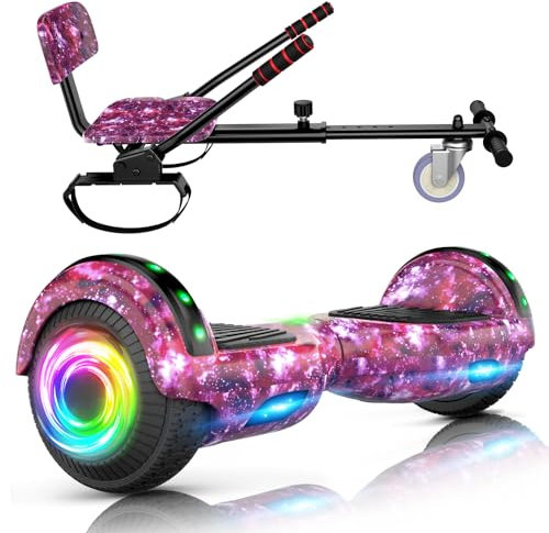 SISIGAD Hoverboard con Hoverkart,Overboard con Hoverkart per bambini, Hoverboard con musica bluetooth e luci a LED
