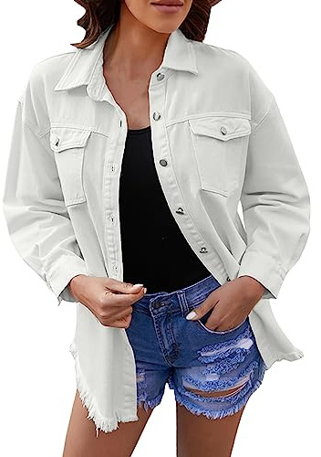 Jeansjacka dam oversize lång – fretidsjacka dam oversize jeansjackor för dam oversize denimjacka midja elegant kort övergångsjacka lätt jeansjacka stretch sommarjacka boyfriend jacka