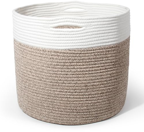 SYLANDO D40*H34cm 39L Waschekorb aus Baumwolle mit Griffen, Aufbewahrungskorb Geflochten, Laundry Baskets, Korb Aufbewahrung für decken, spielzeug, kuscheltier,Kleidung Braun