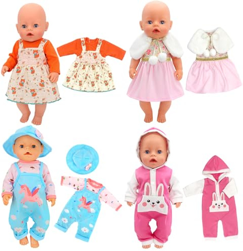 Xerteam 4 pièces de vêtements pour poupées bébé, vêtements compatibles avec poupées New Born de 35-43 cm, ensemble de vêtements pour poupées pour garçons et filles, accessoires de vêtements pour