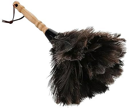 Plumeau Poussière en Microfibre sans Pelucheux, Lavable Réutilisable avec Poignée Bambou, Plumeau poussiere, Nettoyage Domestique, Plumes d'autruche Manche Bois, 33.5 cm