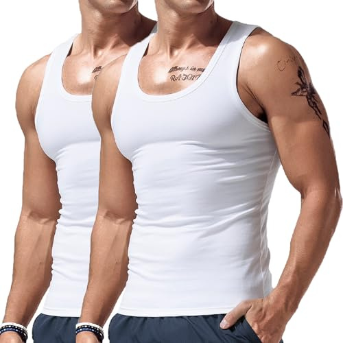 Ahigh Lot de 2 débardeurs pour homme - T-shirt de compression et t-shirt musculaire pour la gym et le sport - Respirant - Séchage rapide - T-shirt d'entraînement sans manches pour la salle de sport et