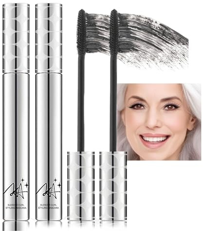 Waterproof Mascara Black for Older Women - Volumizing, Lengthening & Curling for Thinning/Aging Lashes, Gentle on Sensitive Eyes (Black, 2-Pack)