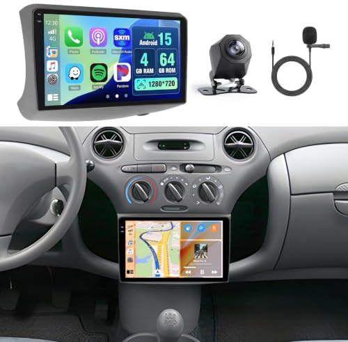 4+64G Android Autoradio med skärm för Toyota Vitz XP10 Yaris Platz Echo 1999-2005 Trådlös Carplay, Autoradio med Navi 9 Tum Incell skärm Android Auto/FM/RDS/Backkamera
