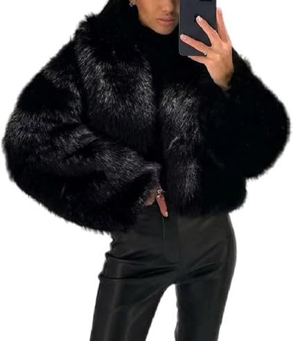 Seltaon Women Fuzzy Faux Fur Coat Winter Warm Cropped Fluffy Shaggy Jackets Open Front Furry Short Jacket