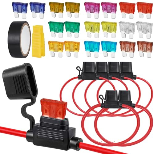 Ysimple 6PCS Portafusibili 12AWG(2)+14AWG(2)+16AWG(2), 12V Portafusibili in Linea Impermeabile con 20 Fusibili Auto Standard 3A/5A/7,5A/10A/15A/20A/25A/30A/35A/40A, Fusibili Kit per Auto/Camion/Moto