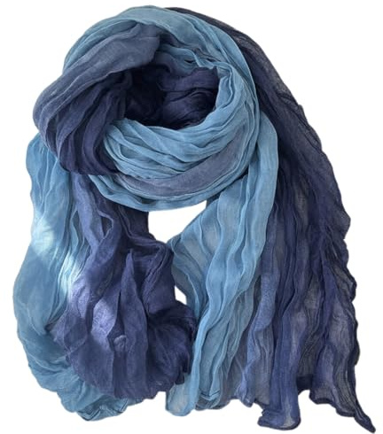 DOKRIN Sciarpe da donna,Sciarpa autunnale e invernale in cotone e lino blu, stampa vintage, scialle lungo plissettato da donna, perfetto per abiti da sera, matrimoni, feste e spiaggia (180 x 80 cm)