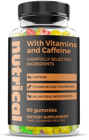 Nutrical Gummies – Gummies con cafeína, vitaminas B6 y B12 | Suplemento dietético con ingredientes naturales | 60 piezas