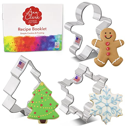 Christmas Cookie Cutters 3-Pc. Set Made in USA by Ann Clark, Snowflake, Gingerbread Man, Christmas Tree