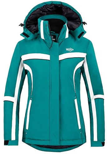 Wantdo Giacca da Sci con Cappuccio Impermeabile Giacca da Snowboard Antivento Cappotto da Montagna Giubbotto da Escursionismo a Vento Donna Azzurro Scuro e Bianco M