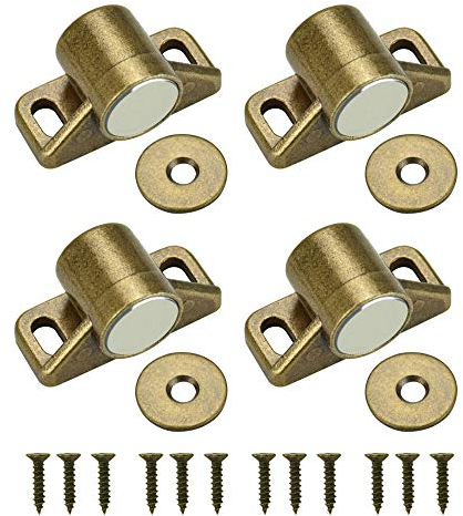 TANCUDER 4 PCS Magnetic Door Catch Latch Kitchen Magnet Push Catch Round Magnets Door Closers Catches Retro Cabinet Hardware Fittings with Screw for Wardrobe Cupboards Drawer Closet Doors, Bronze