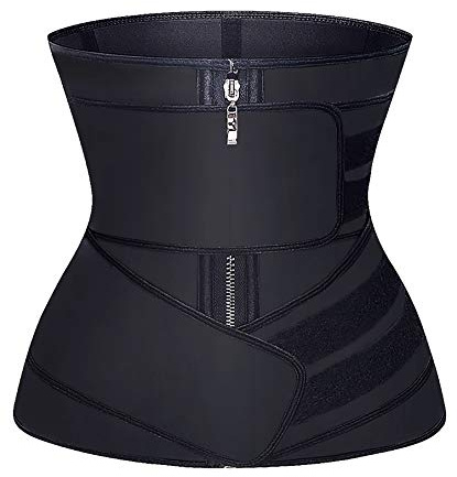 YIANNA Waist Trainer for Women Latex Underbust Double Training Belt Tummy Control Waist Cincher Sport Girdle,YA2223-Black-M
