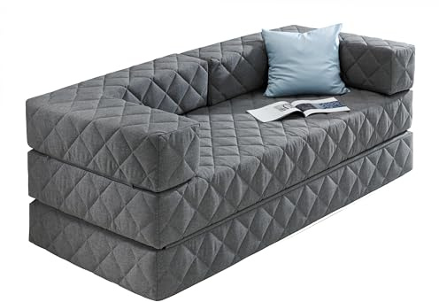 Traumnacht Schlafsofa und Gästesofa mit Schlaffunktion 175x80x65 cm – Grau mit 2 Spitzkissen, abnehmbarer Bezug, für Kinder und Erwachsene