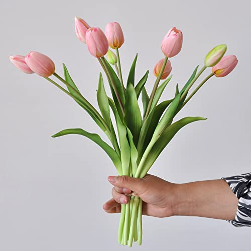 Aoivrb10PCS Artificial Tulip Flowers Real Touch Tulips Plastic Flower Fake Tulips Bouquet Table Arrangements Gift for Home Office Party Wedding Birthday Garden Store Decoration(Pink)