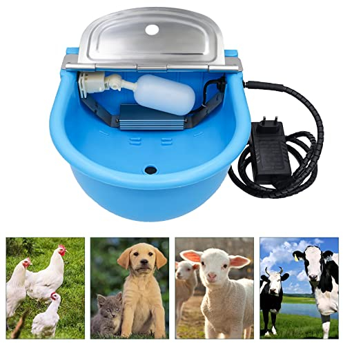 Svauoumu Beheizte Rindertränke 24V, Automatische Thermostatische Pferdetränke, Automatischer TränkebehäLter mit Schwimmer für Pferde, KüHe, Schafe, Ziegen, Hundetränke(Hellblau)
