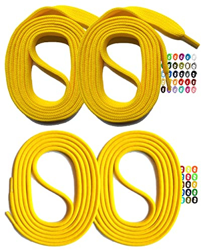 SNORS 2 par skosnören runda och platta, 22 färger 60–150 cm – stabila, tvättbara, slitstarka, polyester, skoband för sneakers, sportskor, löparskor, GUL, 75cm RUND 3mm