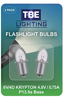 TBE LIGHTING Replacement Torch Bulb 2D 4.8 Volt, 0.75A Bayonet Base P13.5 Krypton Bulbs, Pack of 2 Energy efficient Flashlight Krypton Bulbs to fit a Standard 2D Torches