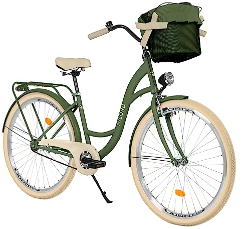 Balticuz OU Komfort Fahrrad mit Korb, Hollandrad, Damenfahrrad, Citybike, Retro, Vintage, 28 Zoll, Grün-Creme, 1-Gang