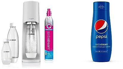 SodaStream Terra Megapack, Gasatore d’acqua per trasformare l’acqua in acqua frizzante & Concentrato per Preparazione di Bevande Dissetanti Gassate al Gusto Pepsi, 440 ml