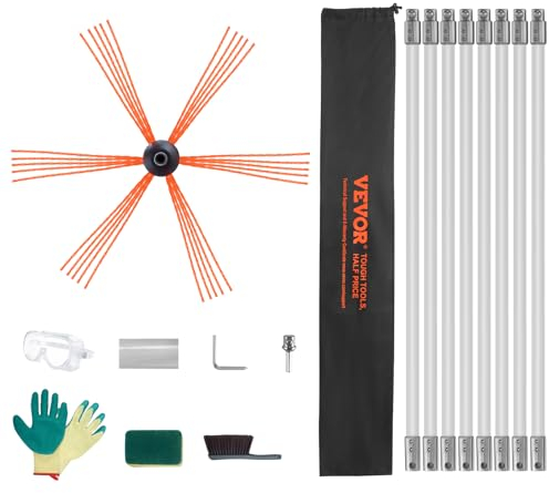 VEVOR Kit de Ramonage Poêle Pellet Cheminée 8 m Brosse de Nettoyage 360° avec 8 Tiges Flexibles Nylon Accessoires Nombreux pour Conduits Cheminée Usage Domestique Convient à la Plupart des Conduits