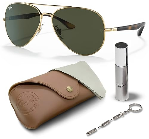 Ray-Ban RB3675 - Gafas de sol con forma de piloto para hombres y mujeres con kit oficial de gafas RAYBAN, Marco dorado pulido Arista | Lente verde G-15, 58 mm
