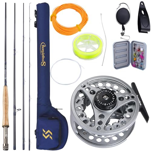 Sougayilang Fly Fishing Rod and Reel Combo - 5/6 Weight, 9ft Graphite Rod, Die Cast Aluminum Reel, Carrying Case, Fly Box & Fishing Flies