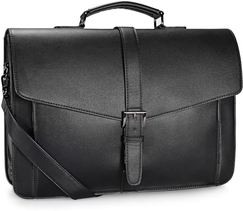 ESTARER Borsa da lavoro in pelle, da uomo, 15,6 pollici, per lavoro, college, viaggi, ufficio, Nero , Mittel