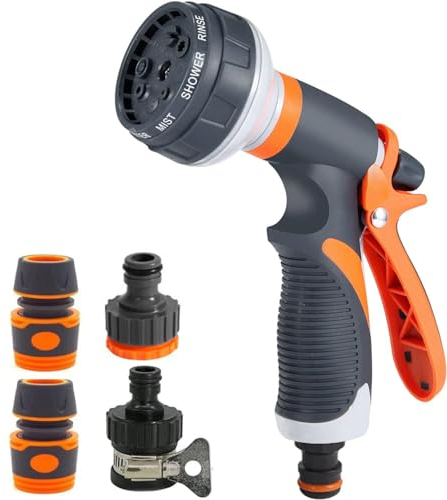 Handbrause Garten Spritzpistolen, 5-teiliges Set Gartenbrause mit 8 Einstellbaren Mustern Hochdruckdüsen zum Bewässern von Pflanzen Rasenwaschen von Autos und Waschen von Haustieren