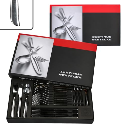 Justinus Twist - Set completo di posate da 60 pezzi, per 12 persone, con manico curvo, in acciaio inox 18/10 lucidato e lama in acciaio inox, forchetta, coltello e cucchiaio, per gastro e casa