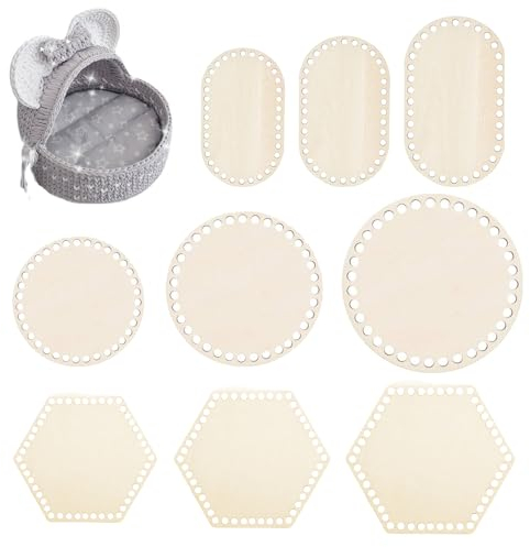 9 Pezzi Legno Fondo Cesto,Minging Cerchio vuoto Cestino all'uncinetto Base in Legno Fondo in Legno Cestino Base in Legno per DIY Tessitura di Cestini Decorazione Fondo Cesto in Legno,10/15/20cm