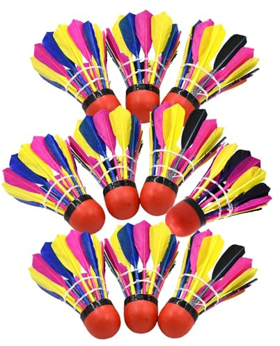 Volants de Badminton,Volants de Badminton extérieur | Plume de Badminton d’entraînement colorée | Plumes de Canard et Volants en Plumes de Caoutchouc pour l'extérieur, vol Stable, Paquet de 10 balles