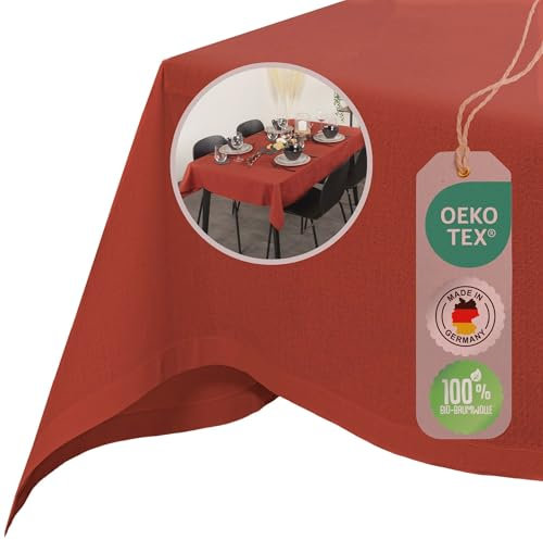 chambry Tischdecke 100% Baumwolle (Canvas) - Größe und Farbe wählbar - Handarbeit Made in Germany - robuste hochwertige Tischwäsche - Rot 120cm x 180cm