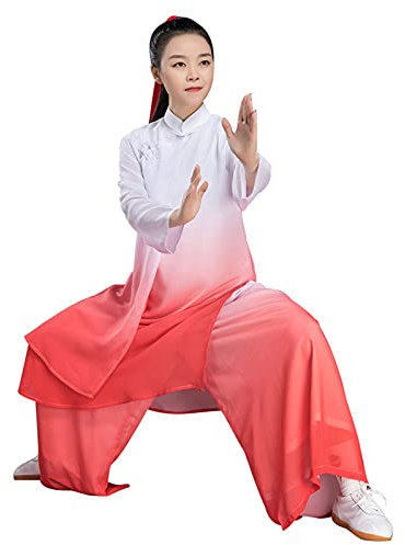 DXZXDJIU Chinesische Kampfkunst Kleidung,Tai Chi Kleidung, Tai Chi Leistungskleidung Frühlings- und Wettkampf-Farbverlaufs-Diagonal-Tai Chi-Kleidungsanzüge for Männer und Frauen(Orange,S)